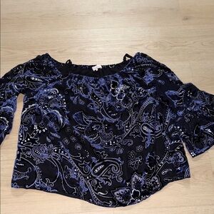 Parker Black and Blue Paisley Off-Shoulder Blouse